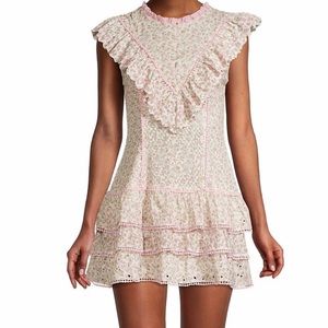 NWT Loveshackfancy pink floral lace ruffle dress